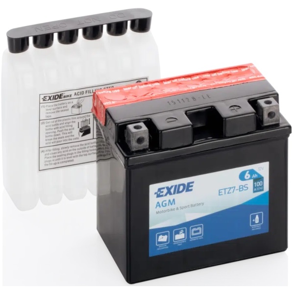 Baterie Moto Exide AGM Motorbike & Sport Battery 6Ah 100A 12V ETZ7-BS